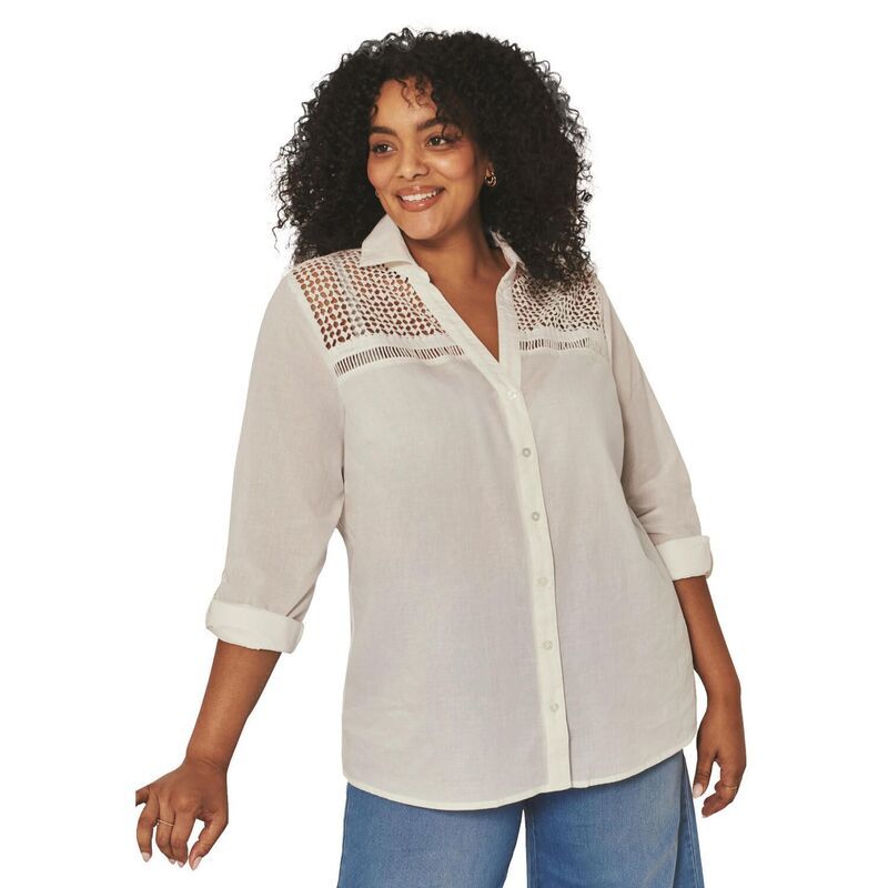 【送料無料】 アベニュー レディース シャツ トップス Avenue Womens Plus Size Long Sleeve Lace Detail Shirt White