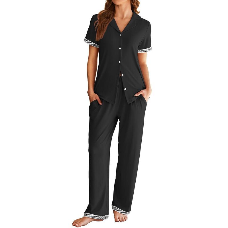 【送料無料】 エコアー レディース ナイトウェア アンダーウェア Ekouaer Womens Pajama Sets Short Sleeve Button Up Pjs Chic Contrast