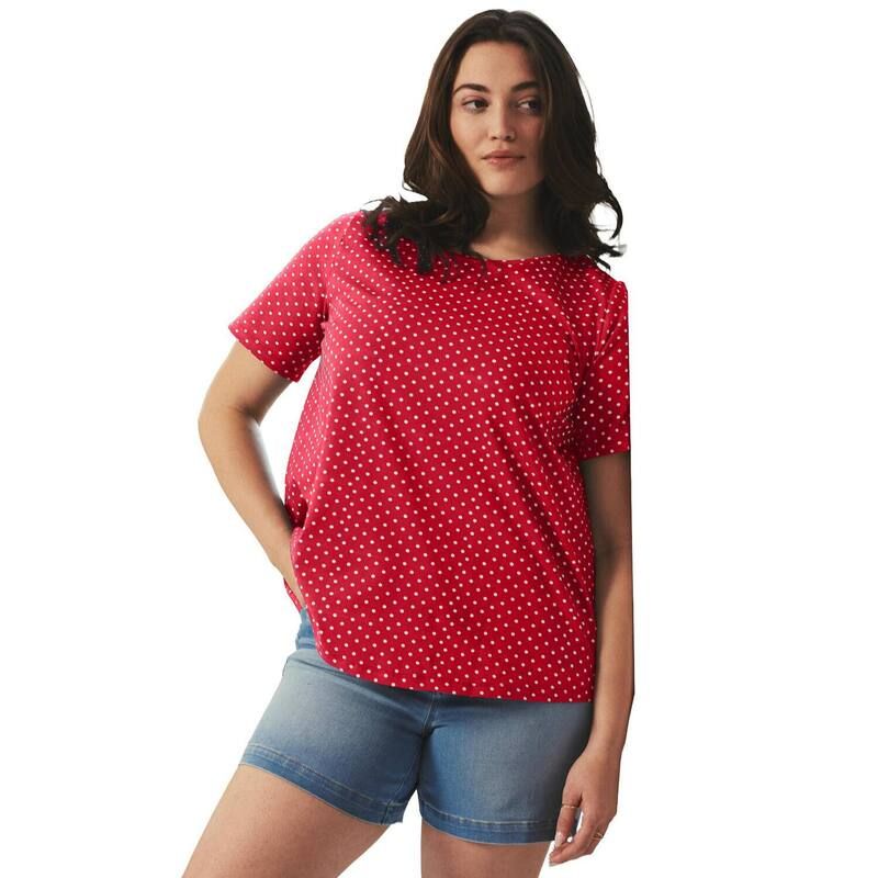 【送料無料】 アベニュー レディース シャツ トップス Avenue Womens Plus Size CrissCross Back Tee Red Polka Dot