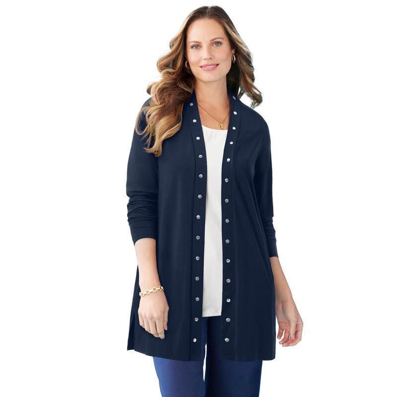 【送料無料】 キャサリンズ レディース ニット・セーター アウター Catherines Womens Plus Size Suprema Studio Studded Cardigan Navy