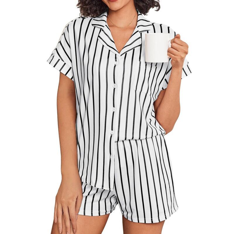 【送料無料】 エコアー レディース ナイトウェア アンダーウェア Ekouaer Womens Button Down Pajamas Set Two Piece Sleepwear Short Sl