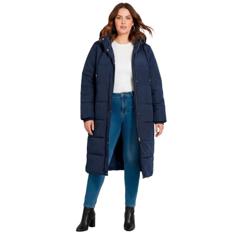 【送料無料】 アベニュー レディース ジャケット・ブルゾン アウター Avenue Womens Plus Size Long Puffer Coat Navy