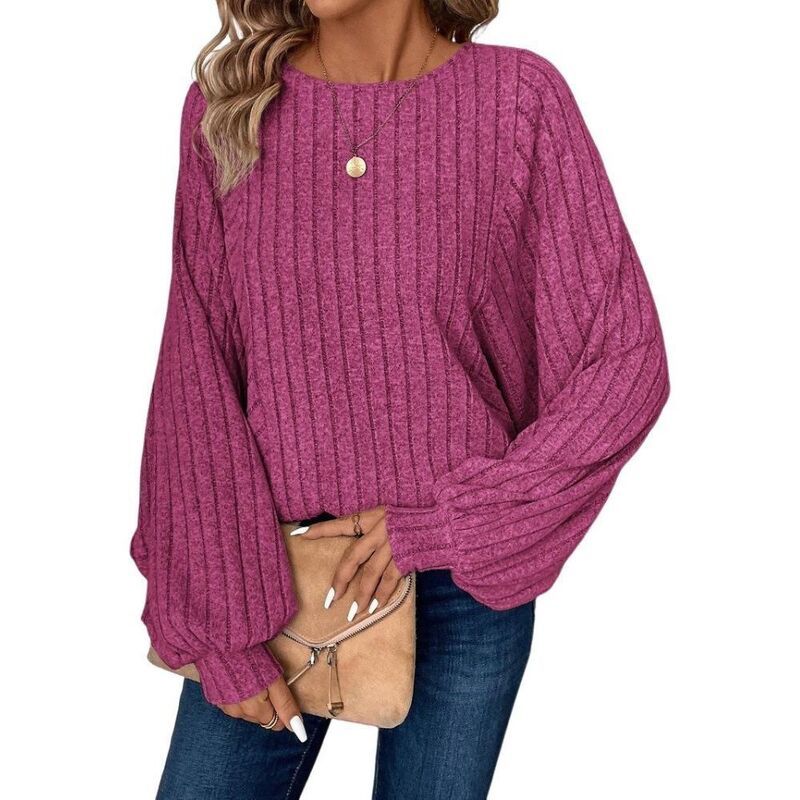 【送料無料】 エリートチョイス レディース ニット・セーター アウター Womens Oversized Long Sleeve Crewneck Ribbed Knit Sweater Rose R