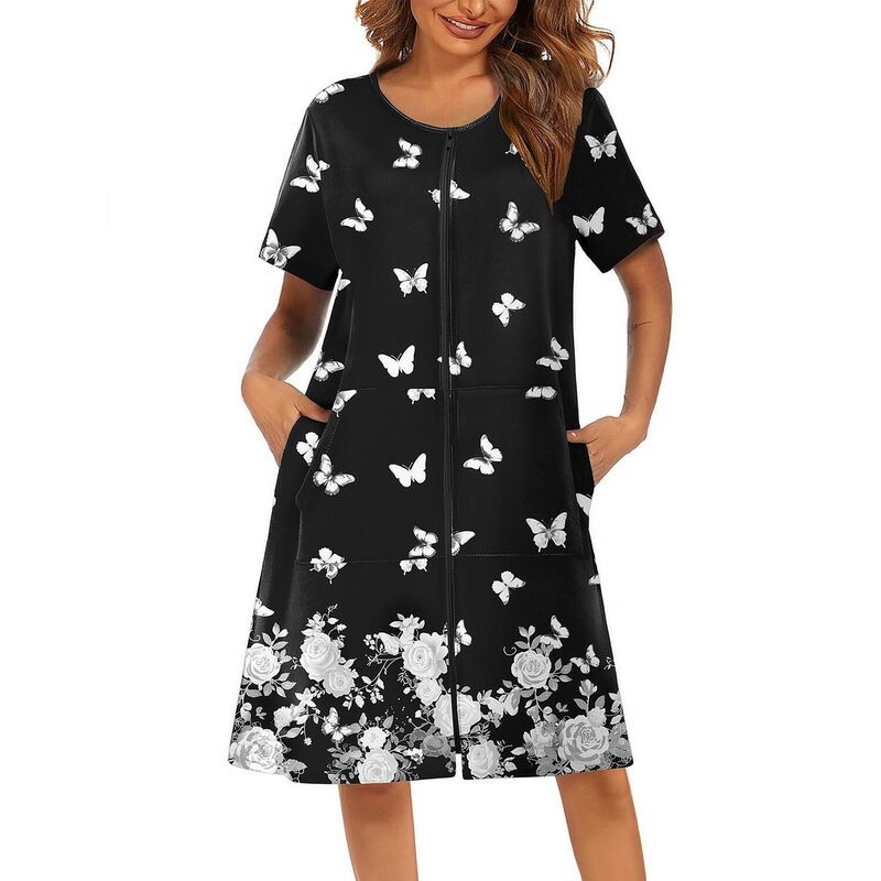 【送料無料】 エコアー レディース ナイトウェア アンダーウェア Ekouaer Women Robes Lightweight House Coat Short Sleeve Print Mumu