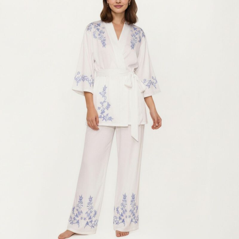 【送料無料】 アンナカシ レディース ナイトウェア アンダーウェア Womens 3Piece Set Pajama Lounge Set with Wrap Tie Robe Long Sleeve
