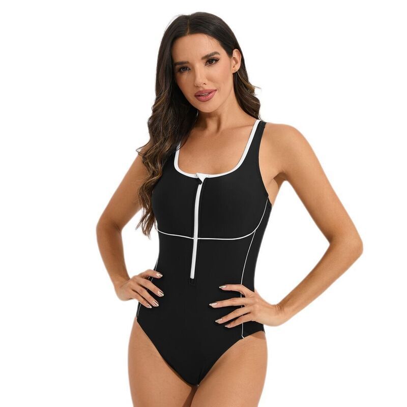 【送料無料】 ボディサイズ レディース ナイトウェア アンダーウェア Womens One Piece Swimsuit Zip Up Athletic Bathing Suit Racerback