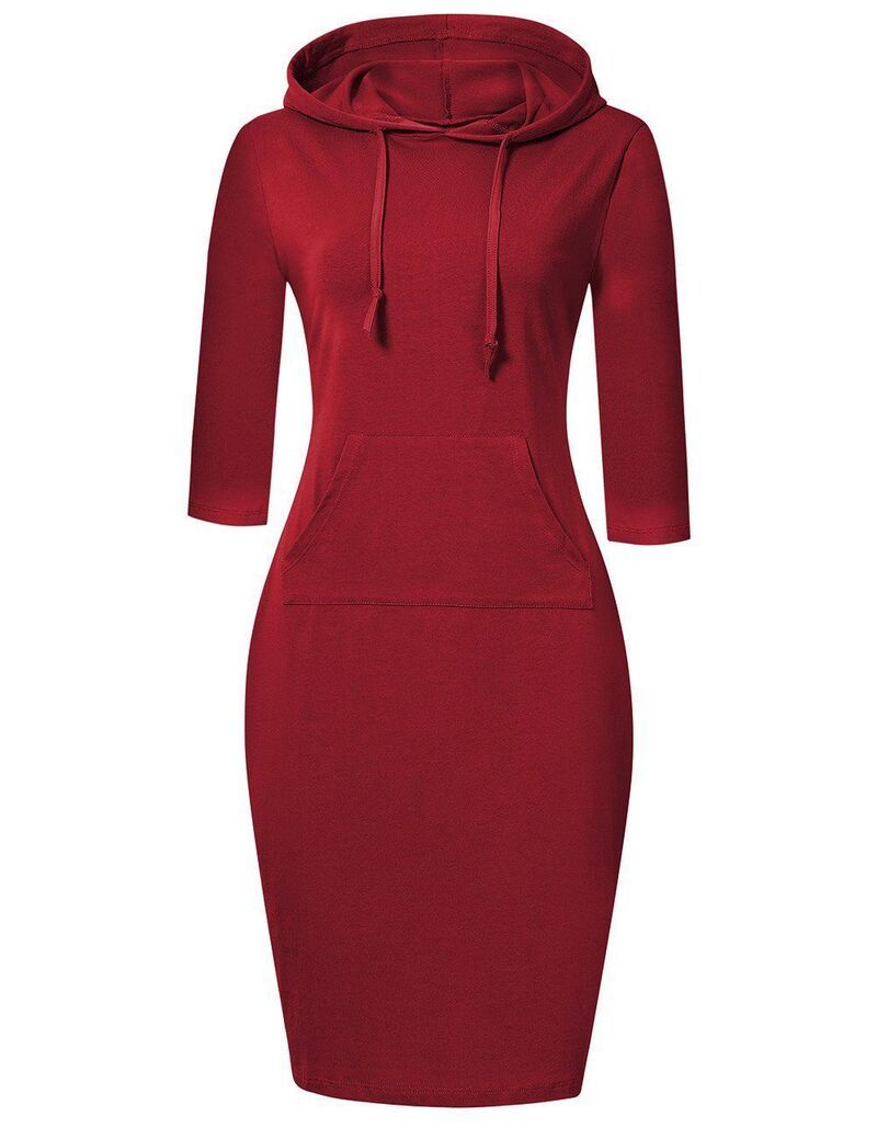 【送料無料】 エリートチョイス レディース ワンピース トップス Womens Hooded Midi Dress 34 Sleeve Bodycon Casual Hoodie Dress Wine