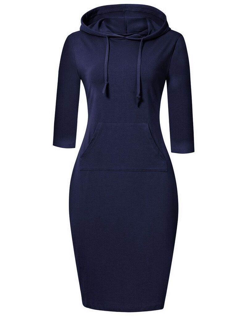 【送料無料】 エリートチョイス レディース ワンピース トップス Womens Hooded Midi Dress 34 Sleeve Bodycon Casual Hoodie Dress Navy 8,266円