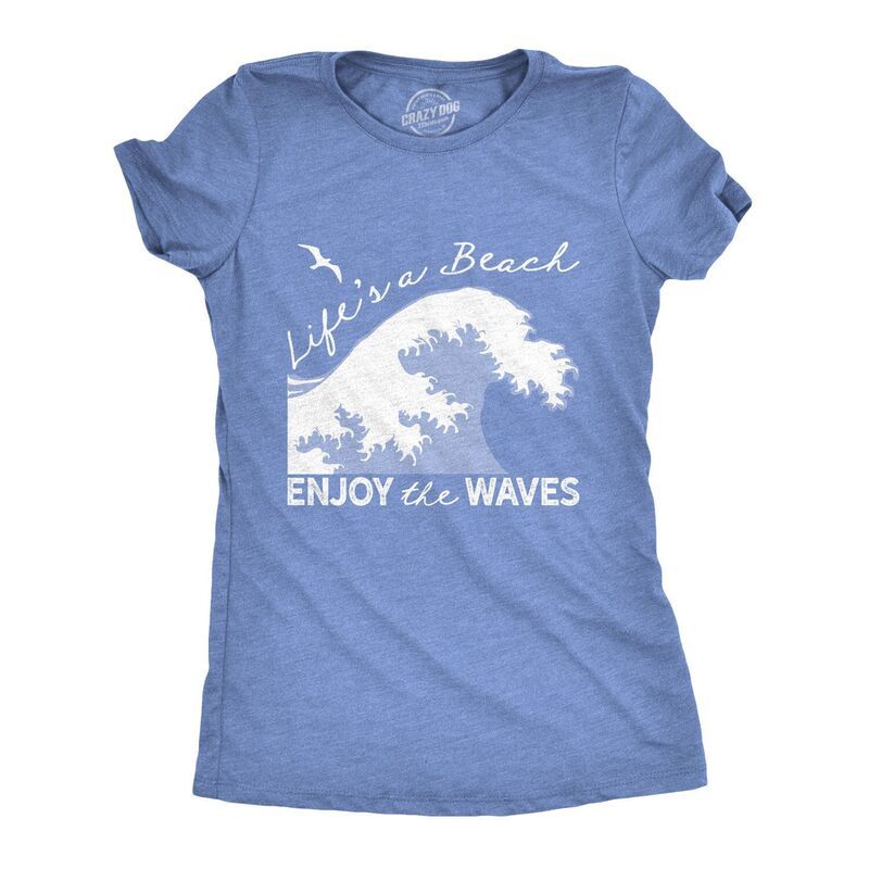 【送料無料】 クレイジードッグTシャツ レディース Tシャツ トップス Womens Lifes A Beach Enjoy The Waves T Shirt Cute Vacation Tee H
