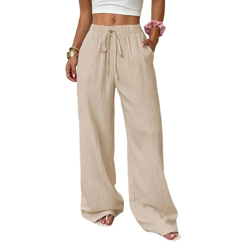 【送料無料】 コジョイン レディース カジュアルパンツ ボトムス Womens Textured High Waist Wide Leg Pants Elastic Waist Flowy Casua 8,626円
