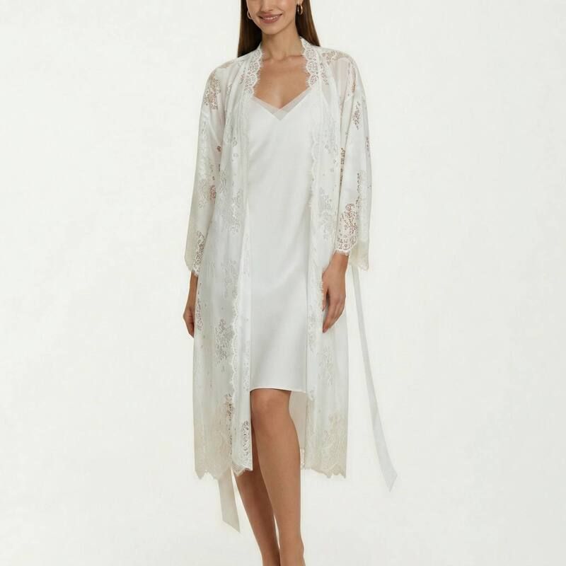 【送料無料】 アンナカシ レディース ナイトウェア アンダーウェア Womens 2Piece Set Smooth Sleepwear Slip Dress with Sheer Lace Long 16,775円