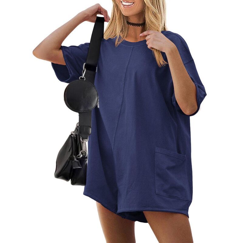 【送料無料】 エコアー レディース ナイトウェア アンダーウェア Ekouaer Summer Rompers for Women Short Sleeve Oversized Tshirt Romp