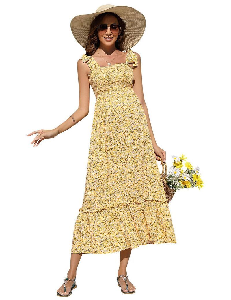 【送料無料】 ファンジュライ レディース ワンピース トップス Womens Maternity Midi Dress Tie Shoulder Floral Dress Beach Vacation 10,281円