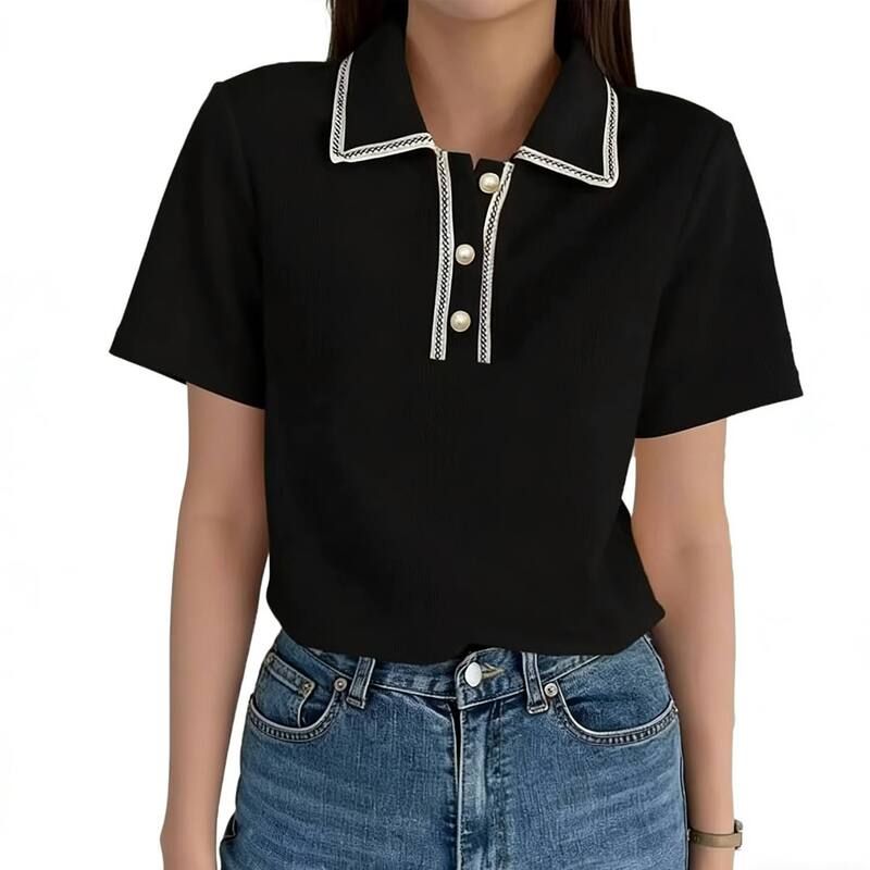 【送料無料】 エリートスピリット レディース シャツ トップス Womens Summer Waffle Knit Polo Casual Shirt Short Sleeve Pearl Butto