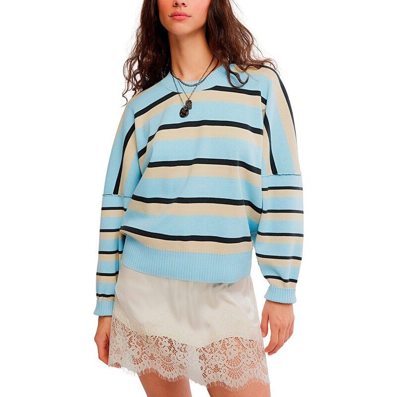 【送料無料】 フリーピープル レディース ニット・セーター アウター Stripe Muse Pullover Womens Ice Blue Combo
