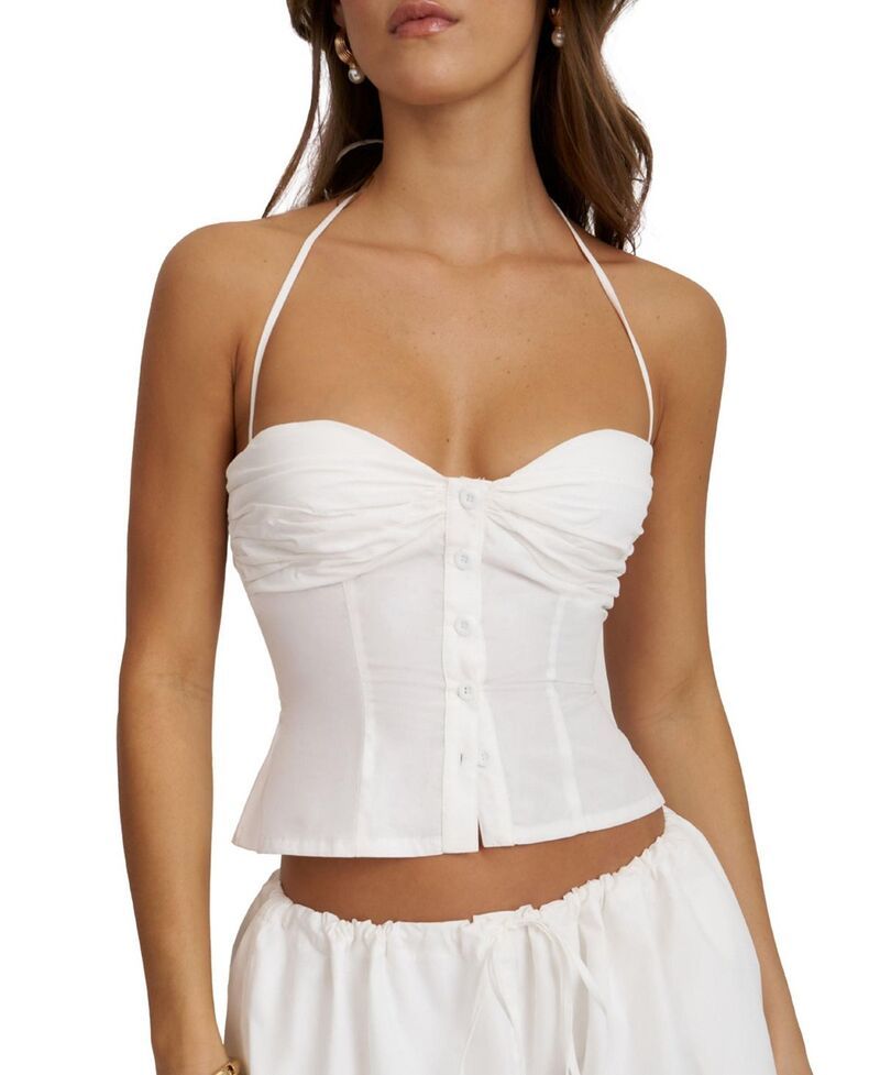 ミスサークル レディース トップス シャツ コットン ホルター Miss Circle Waverly Cotton Poplin ButtonFront Sweetheart Halter Top