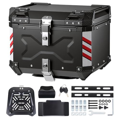 ★新品★【アルミの軽さと、強さを】 KEMIMOTO バイク リアボックス 46L アルミ製 リアボックス バイク 軽量 頑丈 トップケース 鍵共通 取付ベース付属 取付簡単 工具不要 フルフェイス対応 1 88521c07