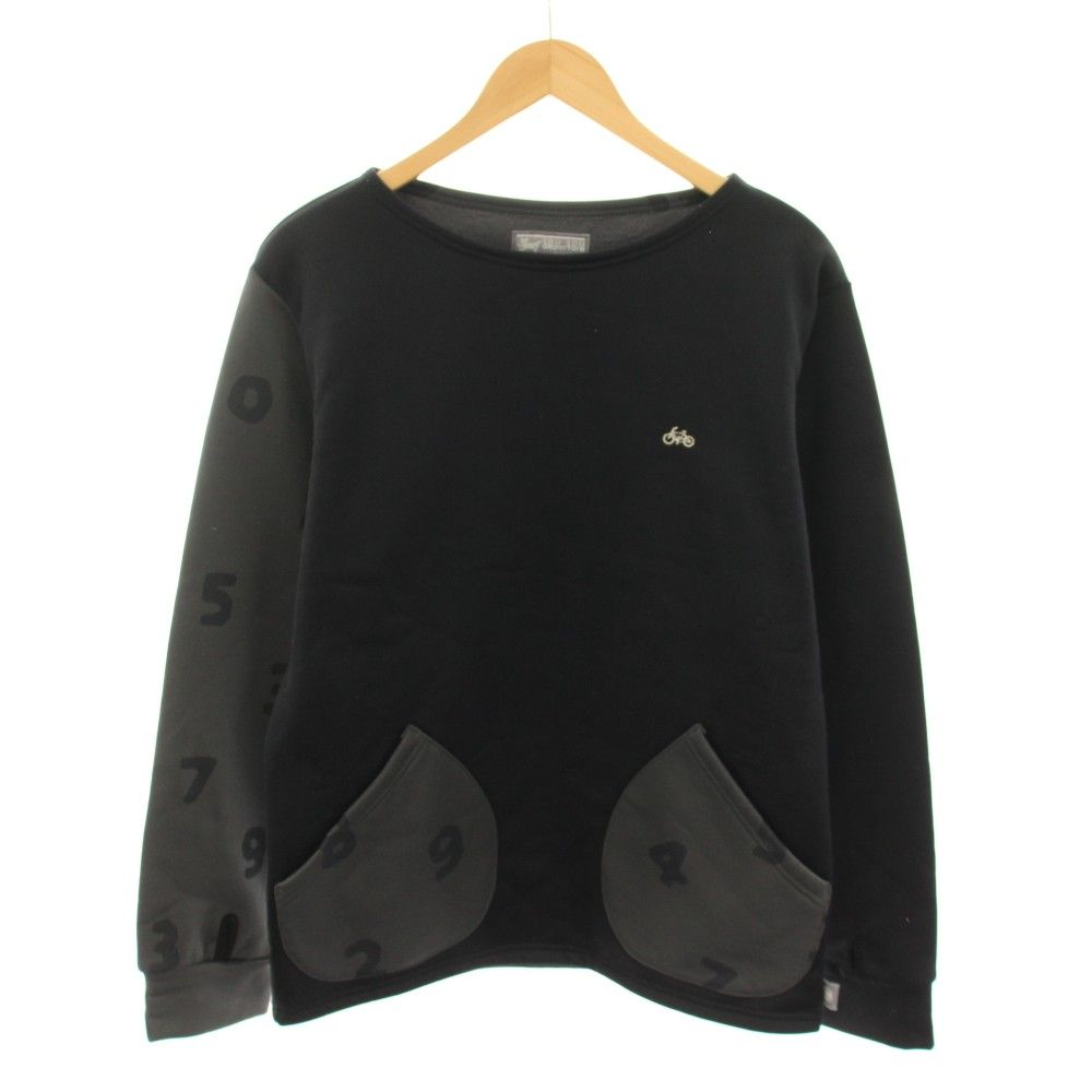 SOU SOU BOAT HEAT (R) BOAT NECK SHIRT SWEAT TRAINER LONG SLEEVE SWITCHING BICYCLE EMBROIDERY BICYCLE BICYCLE BRUSH BACK M BLACK GREY /YT
