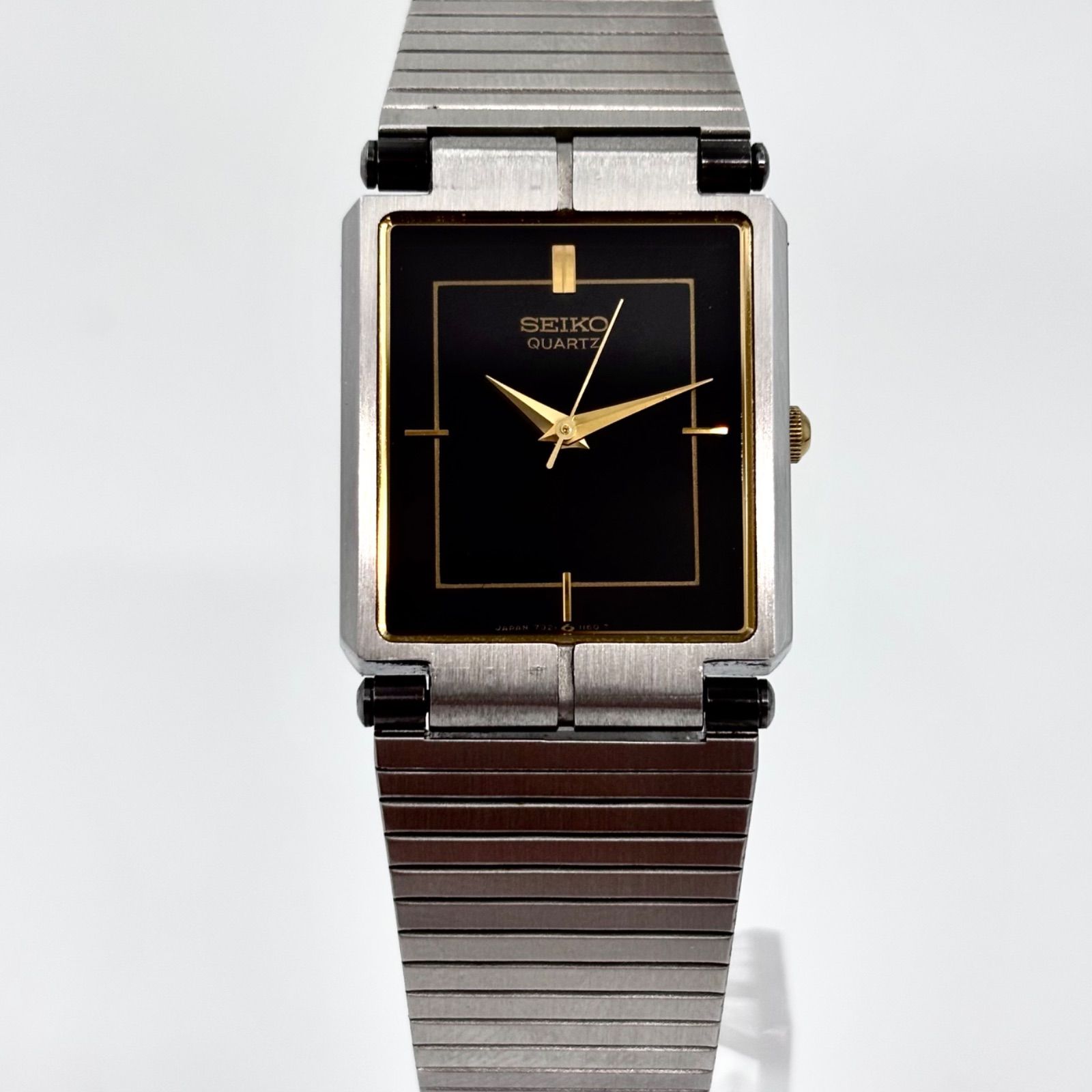 Seiko Quartz Tank Watch Black Dial Genuine Bracelet Used | eBay