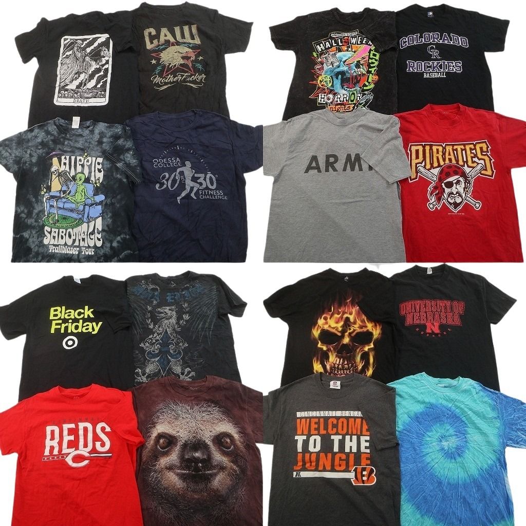 古着卸 まとめ売り プリント Tシャツ 16枚セット ( メンズ M ) プロチーム NFL アニマル 大判プリント MLB ARMY 中古 古着 NG1323