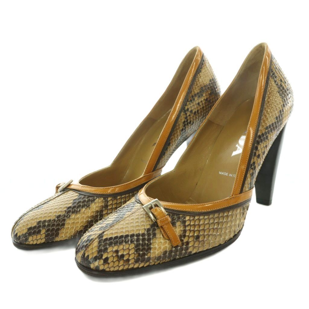 Prada PRADA Pumps High Heels Python Pattern Leather 36 Brown/YO7 ■GY53