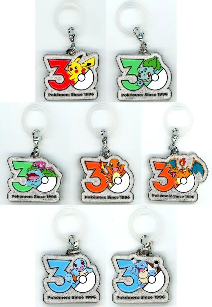 [Used] Key Holder Set of 7 “Pokemon 30th Anniversary Metal Charm Mascot”