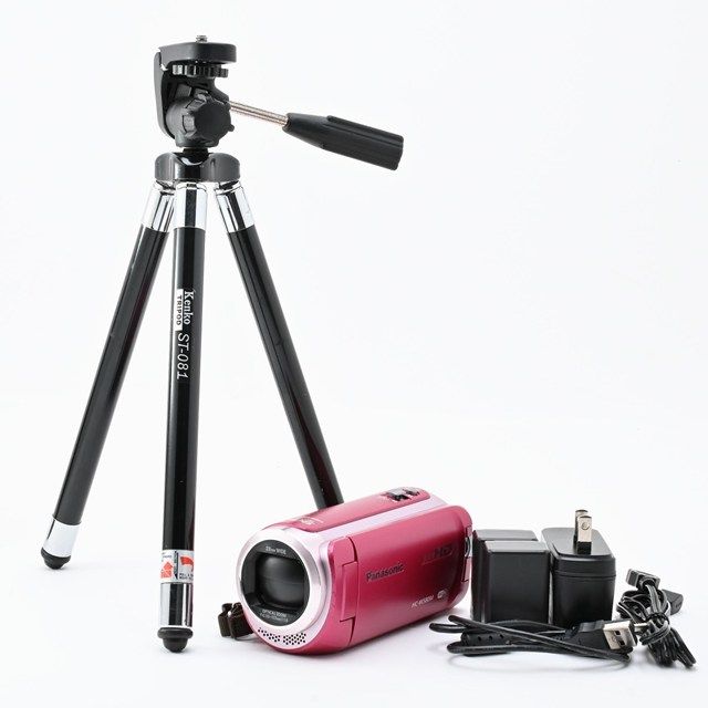 ＜Average Product＞ Panasonic W580M Pink | HD Video Camera | Easy Operation | 2 Batteries, Tripod Included | SD Card Slot with Broken Claws | Good Practical Product