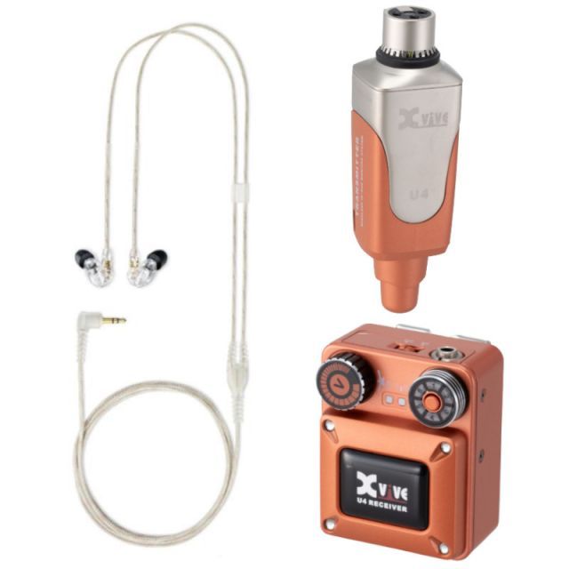《限定カラー オレンジ登場》 イヤモニ XVIVE XV-U4 U4 オレンジインイヤーモニター デジタル ワイヤレス + SHURE SE215-CL-A (クリア) 高遮音性 イヤホン
