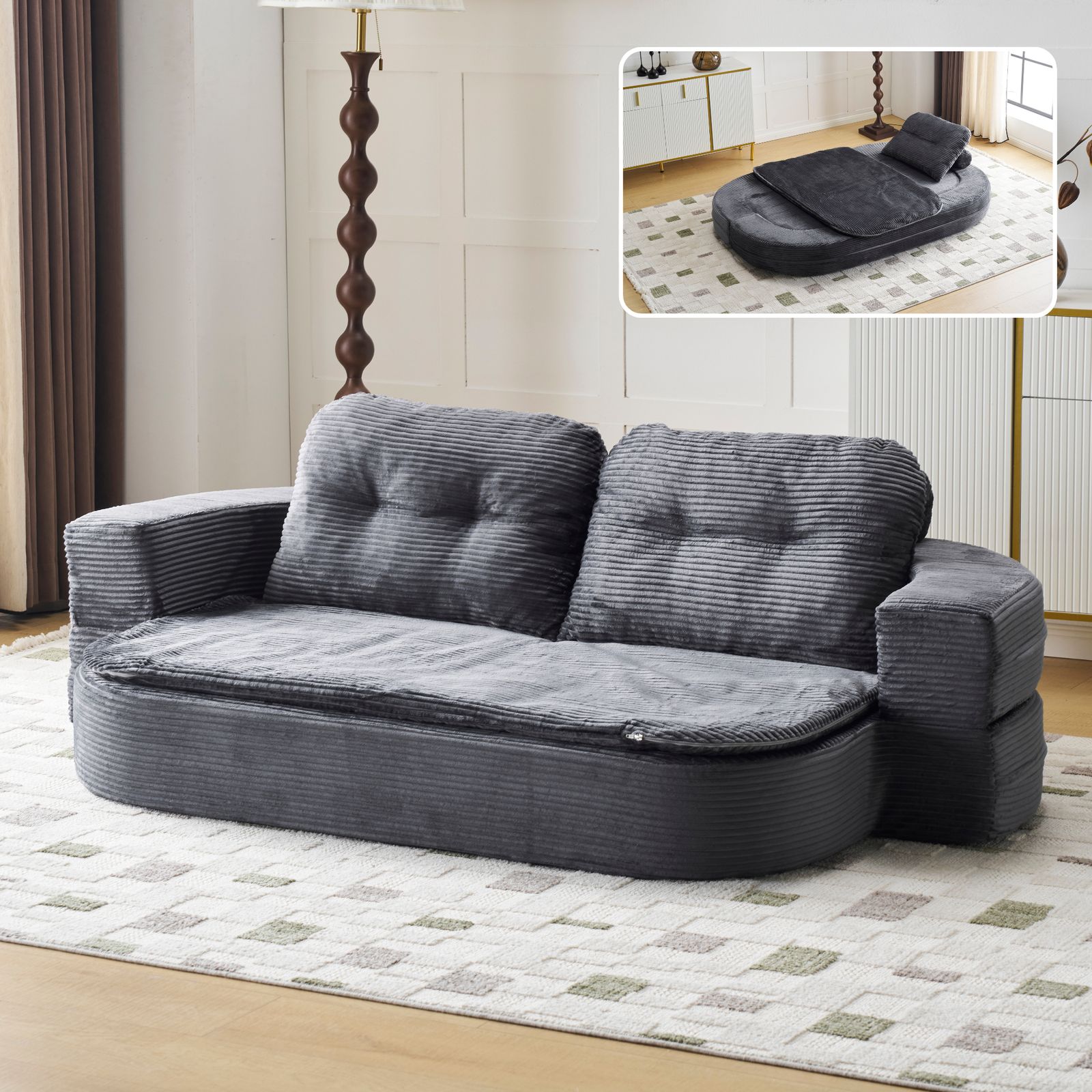 ソファベッド フロアソファ ローソファ 2人掛け 1人掛け 180×100×40cm 高反発ウレタン 25D 150N コーデュロイ クッション2個 完成品 圧縮梱包 ベージュ グレー ブラウン 来客対応 マットレス変形 低座面 21,996円