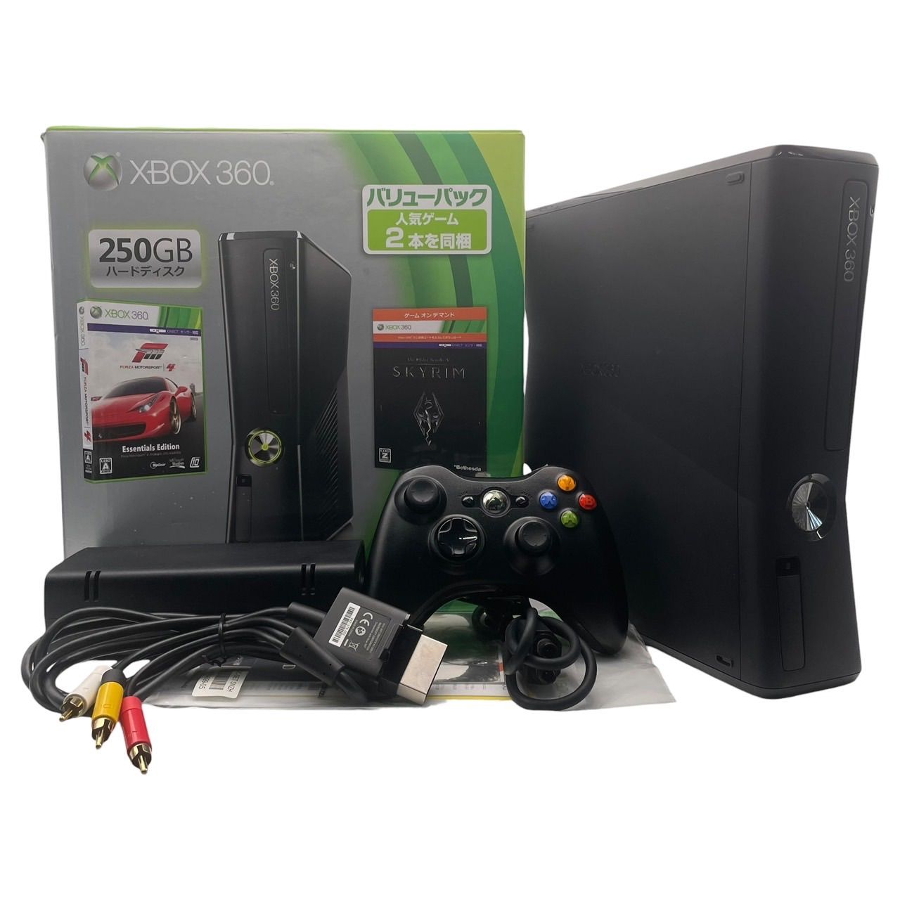 XBOX360　エックスボックス　250GB　リキッドブラック　本体＋ワイヤレスコントローラー＋電源ケーブル＋AVケーブル　箱付き