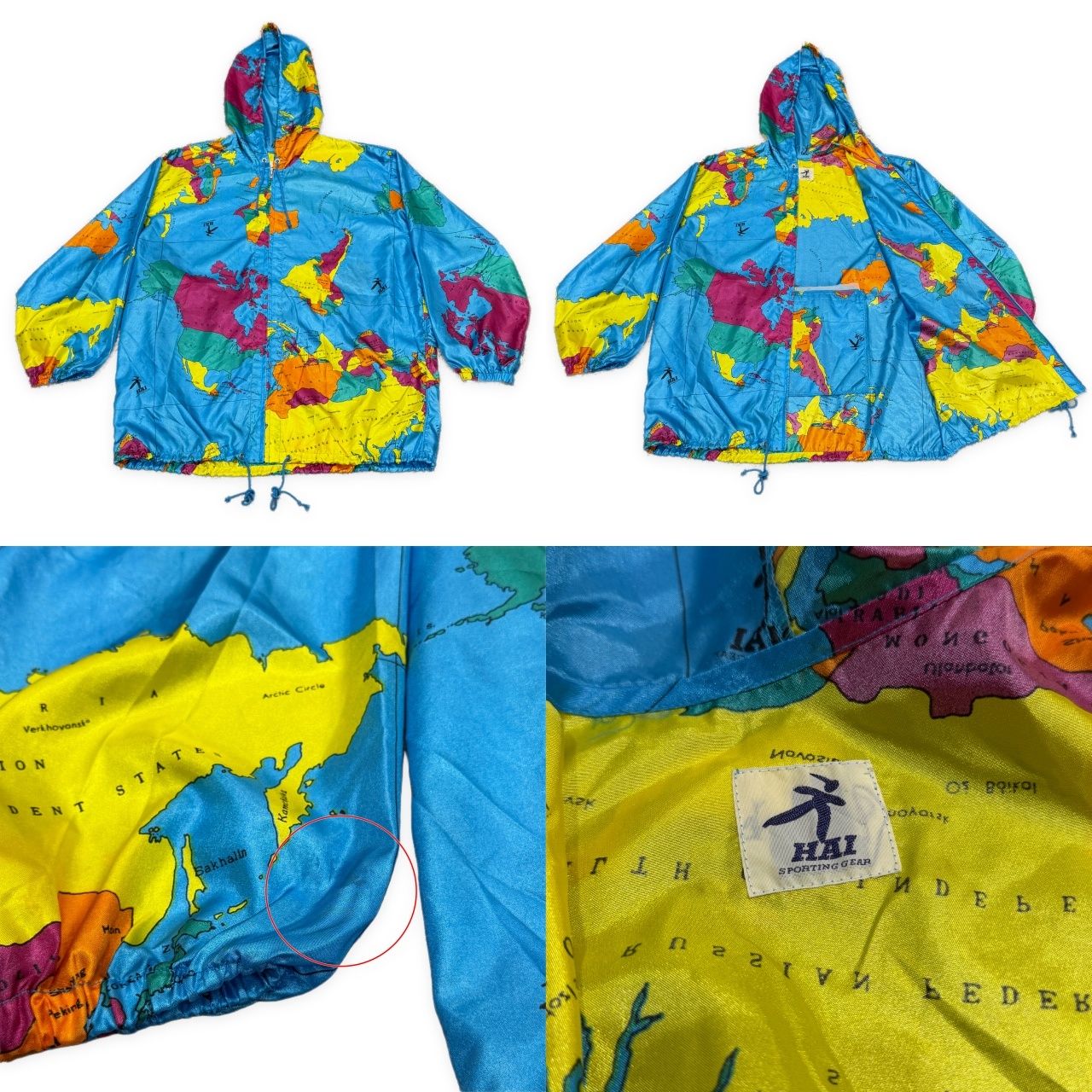 HAI SPORTING GEAR 世界地図プリントナイロンジップアップパーカー 