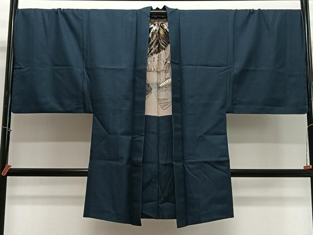 平和屋着物＃男性　長羽織　紬地　120亀甲　総詰め　正絹　逸品　CABL4101ua