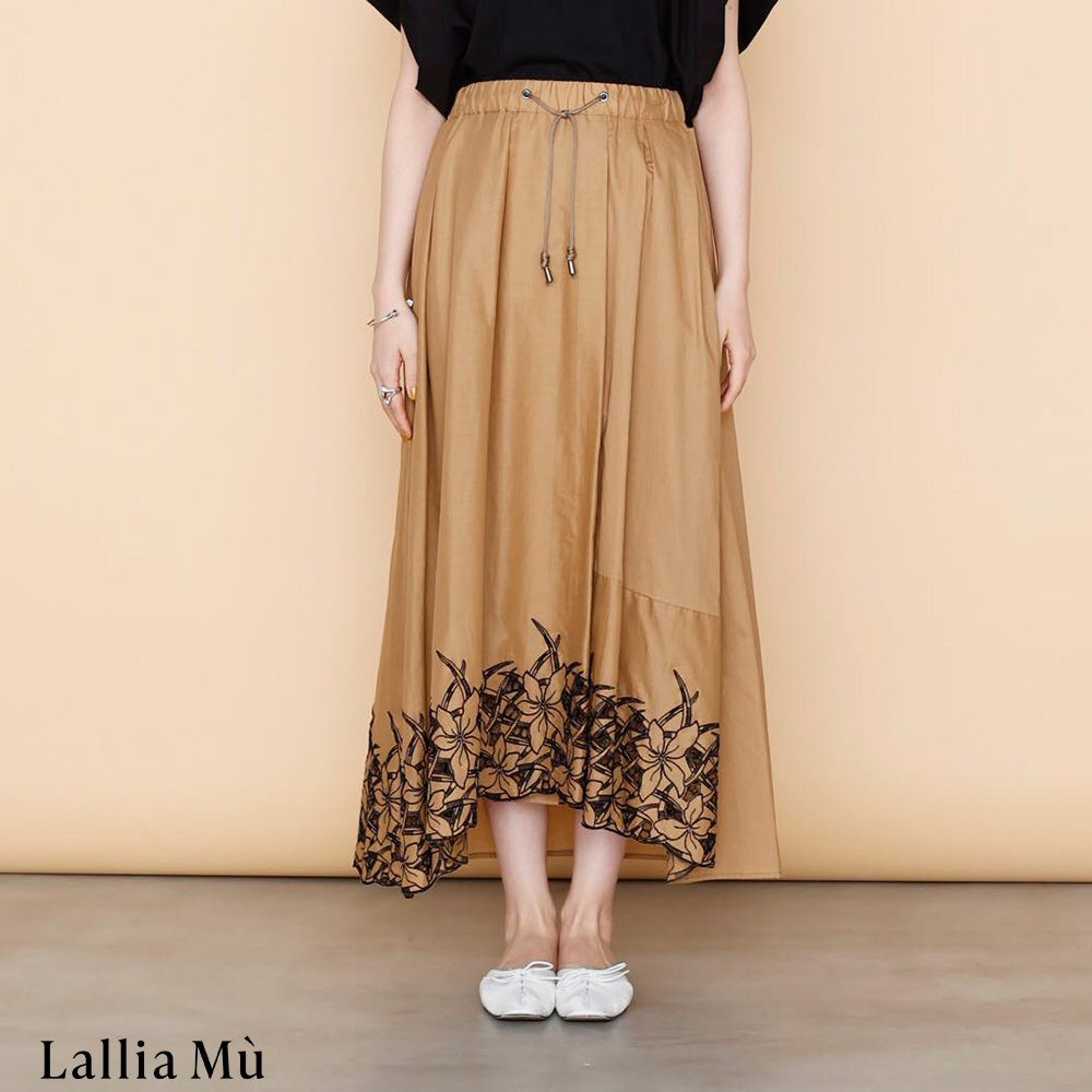 Lallia Mu ラリアムー エンブロイダリーレース ヘムスカート 38 ベージュ セール ※フォローで500円OFF