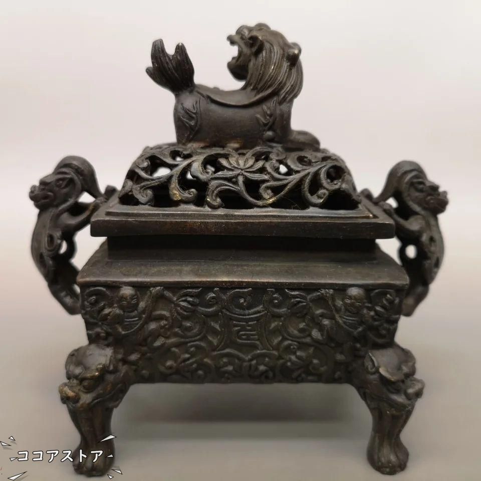 銅 細工 獅子香炉 厚重 香道具 仏具 工芸品 美術品 置物