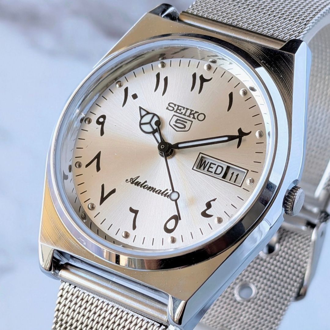 稼働品 SEIKO セイコー5 自動巻き 70s ヴィンテージ シルバー文字盤 東 