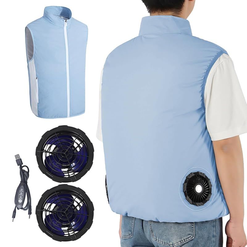 【新品】 [ｉｎｏｔｅｎｋａ] ファン付きベスト 空調作業服 ファン付き作業服 扇風機付きベスト 大きいサイズ M-4XL 大風量 3D循環送風 涼感 3段階風量調節 USB給電 空調ウェア 熱中症対策 男女兼用 クーラーベスト 通気 (4XL ライトブル 0