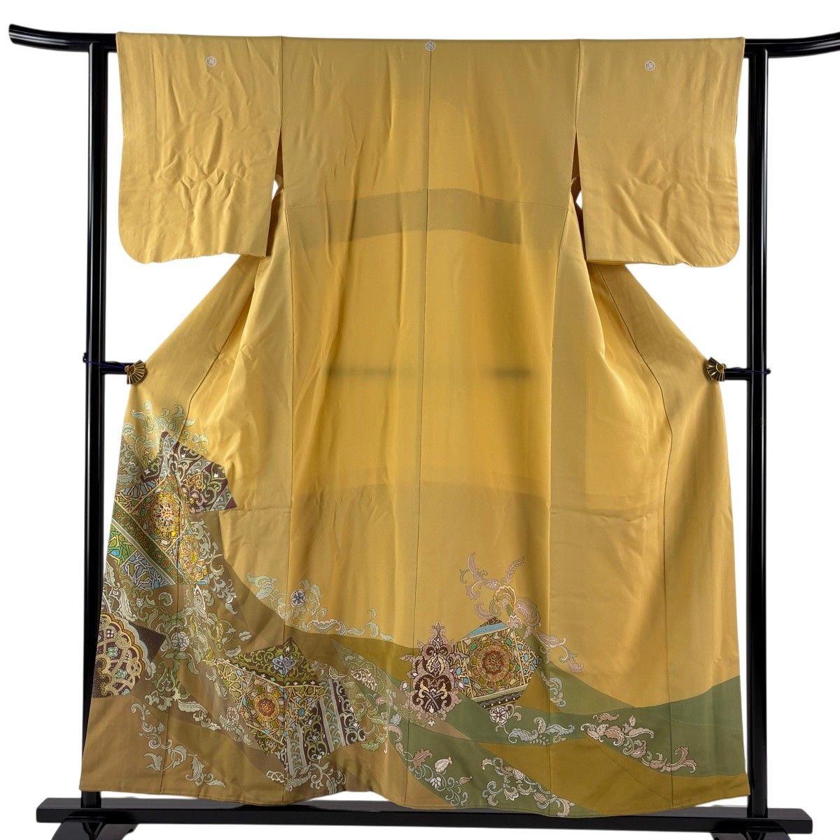 色留袖 身丈156cm 裄丈62cm S 袷 千總 落款 華文 花唐草 箔 刺繍 山吹色 正絹 逸品 三つ紋 【中古】 38,220円