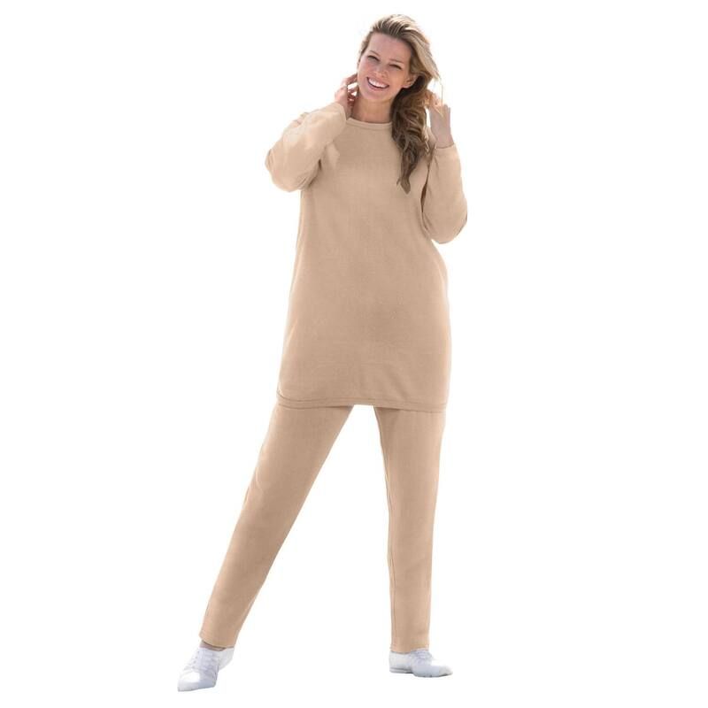 ウーマン ウィズイン レディース アンダーウェア ナイトウェア プラスサイズ スウェット シャツ フリース Woman Within Plusize Fleece Sweatshirt Set Bla