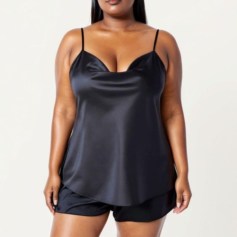 アンナカシ レディース アンダーウェア ナイトウェア リラックスフィット ドレープ ショートパンツ サテン AnnaKaci Women s 2Piece Satin Cami and Shortse