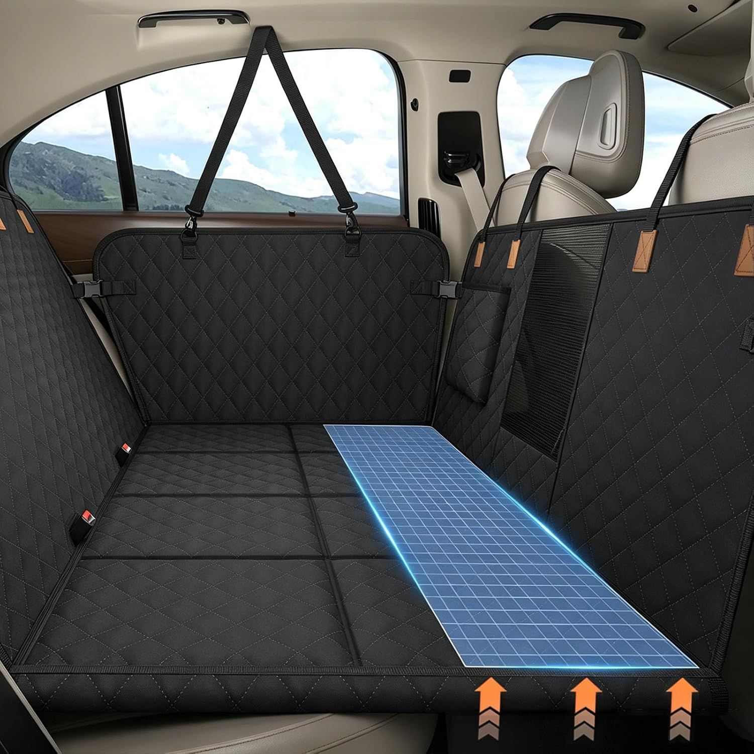 MyeMdan 犬 車 シート 後部座席用 600D高耐久 防水ハードボトム 着脱可能 小型SUVミニバン対応 傷防止滑り止【黒、黒の縁取り、ハードボトム 車の後部座席用犬用ブランケット（硬い底面）】 6,134円