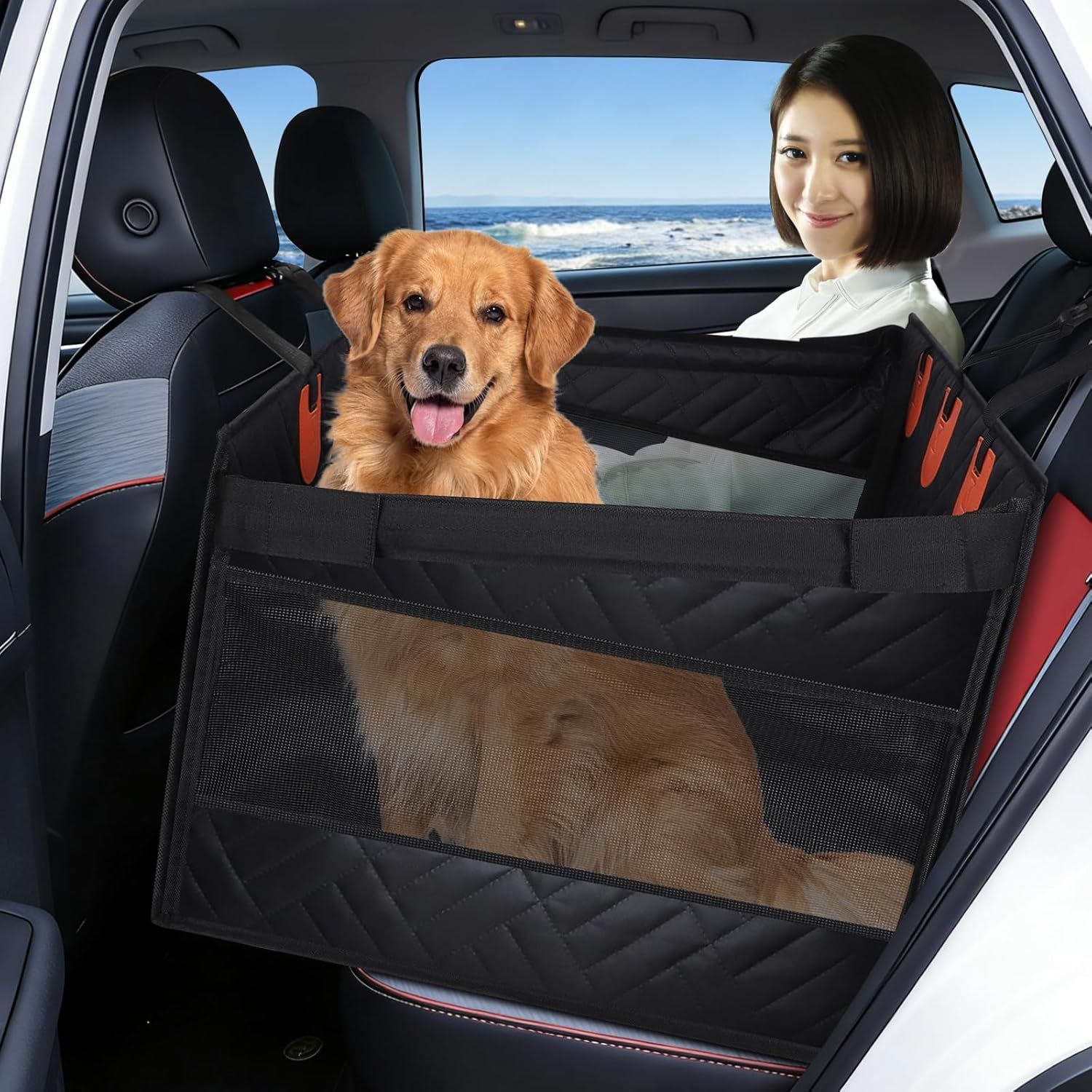 LWXFYY ペットドライブシート XL 73x56x40cm 犬 猫 後部座席 助手席兼用 防水 滑り止め 耐摩耗 飛び出し防止フック付 型崩れ防止 PP底板【XL-73×56×40cm】