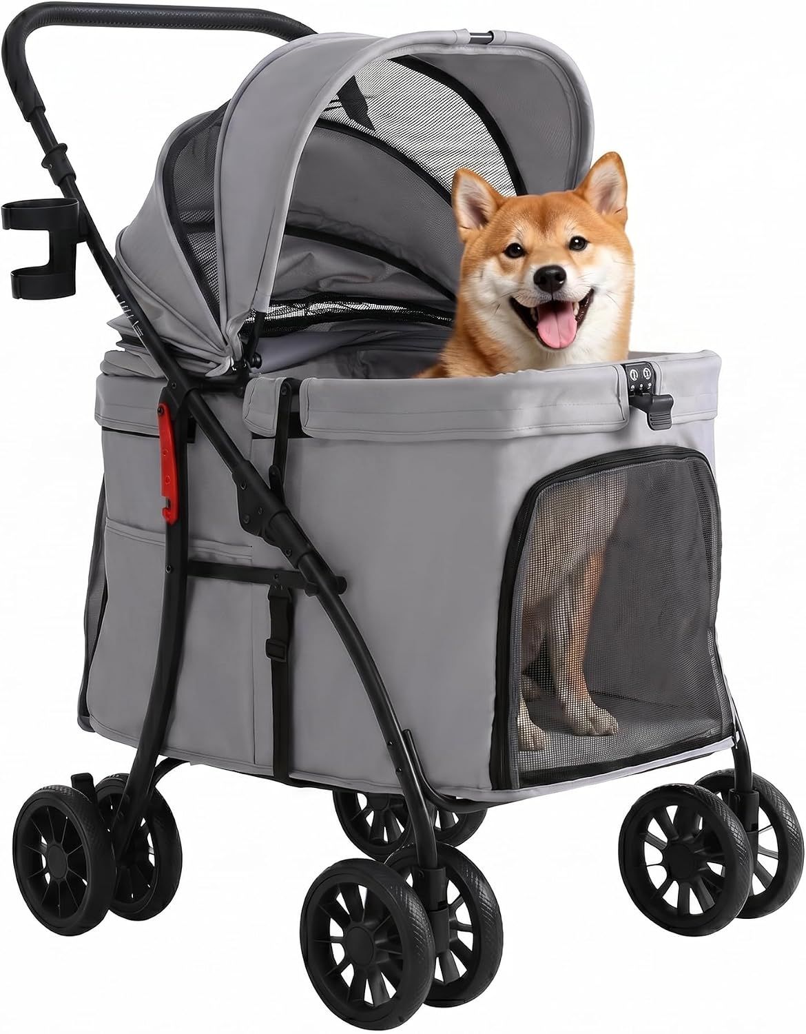 MILA&LOUIS ペットカート 中型犬 大型犬 小型犬 猫 多頭飼い 老犬兼用 耐荷重30Kg 低床型 大空間 乗り降りラクラク 前輪360°回転 後輪ブレーキ付き グレー