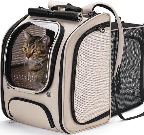 ペキュート Pecute 猫 きゃりーバッグ ペット キャリーバッグ 猫 犬用 リュック拡張可能 2WAY 透明な窓 通気性 キャリー カーキ【expandable】