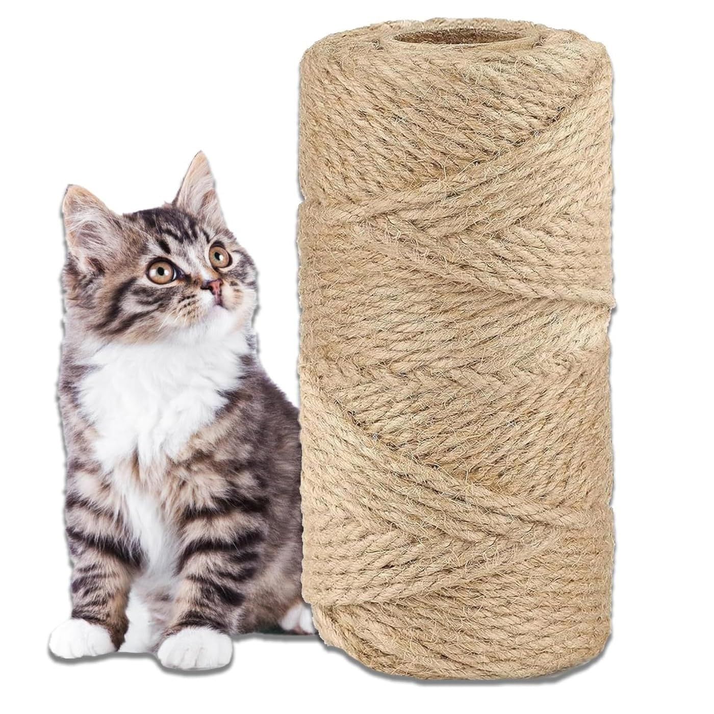 siawadeky キャットタワーロープ 5mm 爪とぎ用 麻ロープ キャットタワー用 補修ロープ 爪研ぎ 猫タワー キャットウォーク 手作り 猫おもちゃ 梱包ロープ DIY壁飾り 園芸用 サイザルロープ 家具保護麻紐 大容量 50m 0