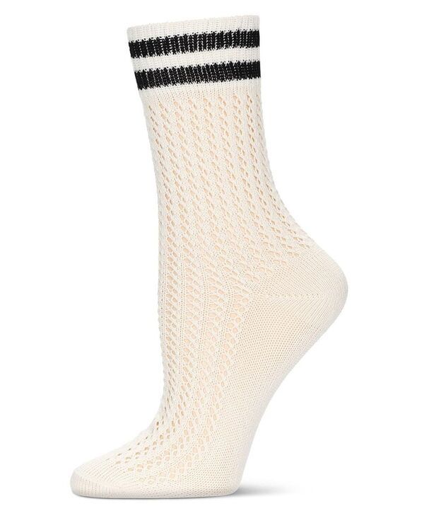 メモイ レディース アンダーウェア 靴下 ニット MeMoi Womens Pointelle Knit Striped Crew Socks Ivory アイボリー
