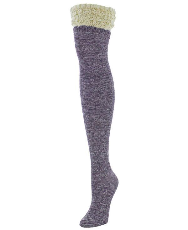 メモイ レディース アンダーウェア 靴下 MeMoi Womens Warped Crochet Over The Knee Socks Purple Heather ヘザー