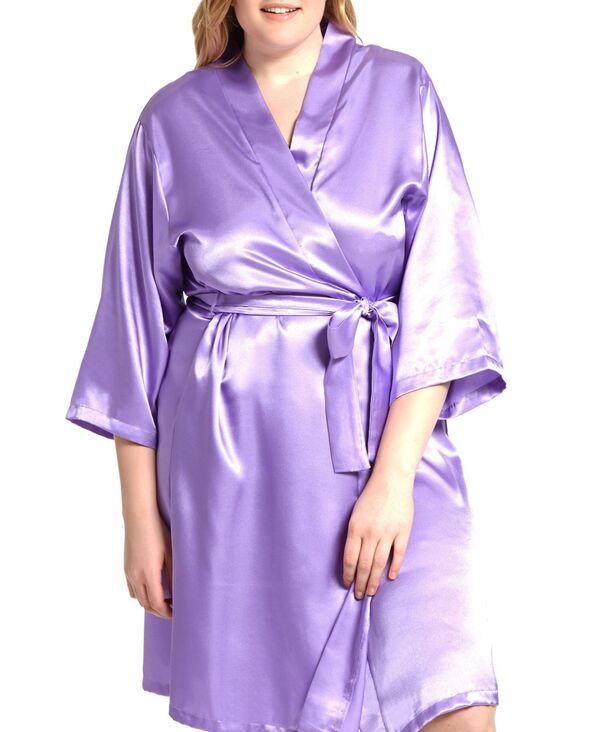 アイコレクション レディース アンダーウェア ナイトウェア プラスサイズ サテン iCollection Plusize Marina Lux Satin Robe Lingerie Lavender