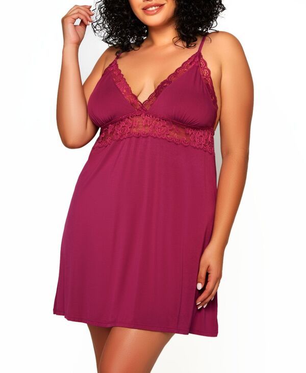 アイコレクション レディース アンダーウェア ナイトウェア プラスサイズ レース iCollection Plusize Josie Modal Chemise Trimmed in Eleganto
