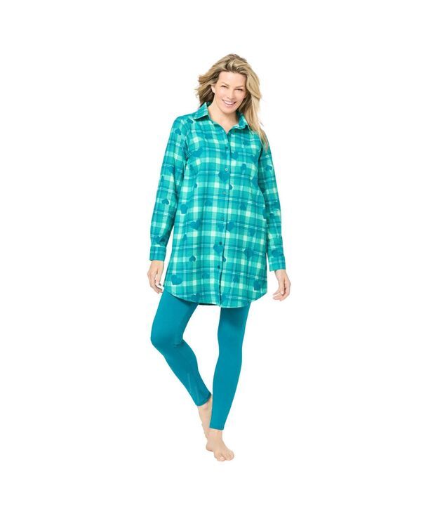 ドリームスアンドコー レディース アンダーウェア ナイトウェア プラスサイズ Dreams Co Womens Plusize Plaid PJ Set Deep teal plaid heart テネグリジェ