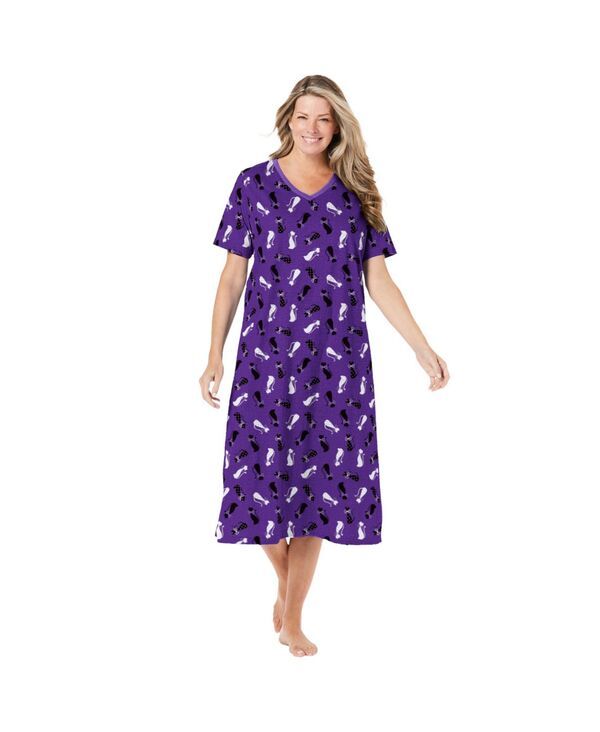 ドリームスアンドコー レディース アンダーウェア ナイトウェア Vネック ミディ シャツ コットン Dreams Co Womens Dreams and Co VNeck Short Sleeve